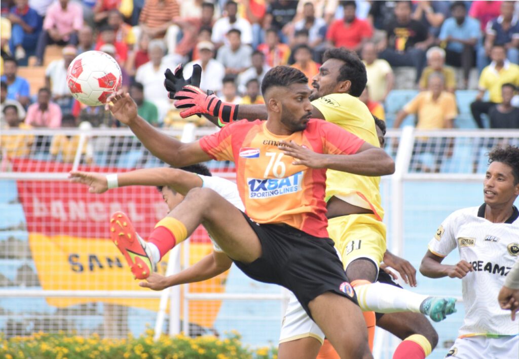 East Bengal FC in action against Rainbow AC in their first match of CFL 2023 via Aadition Indian Football Giants, East Bengal and Mohammedan Sporting Club Set to Play Against Malta National Team in Preparatory Showdown
