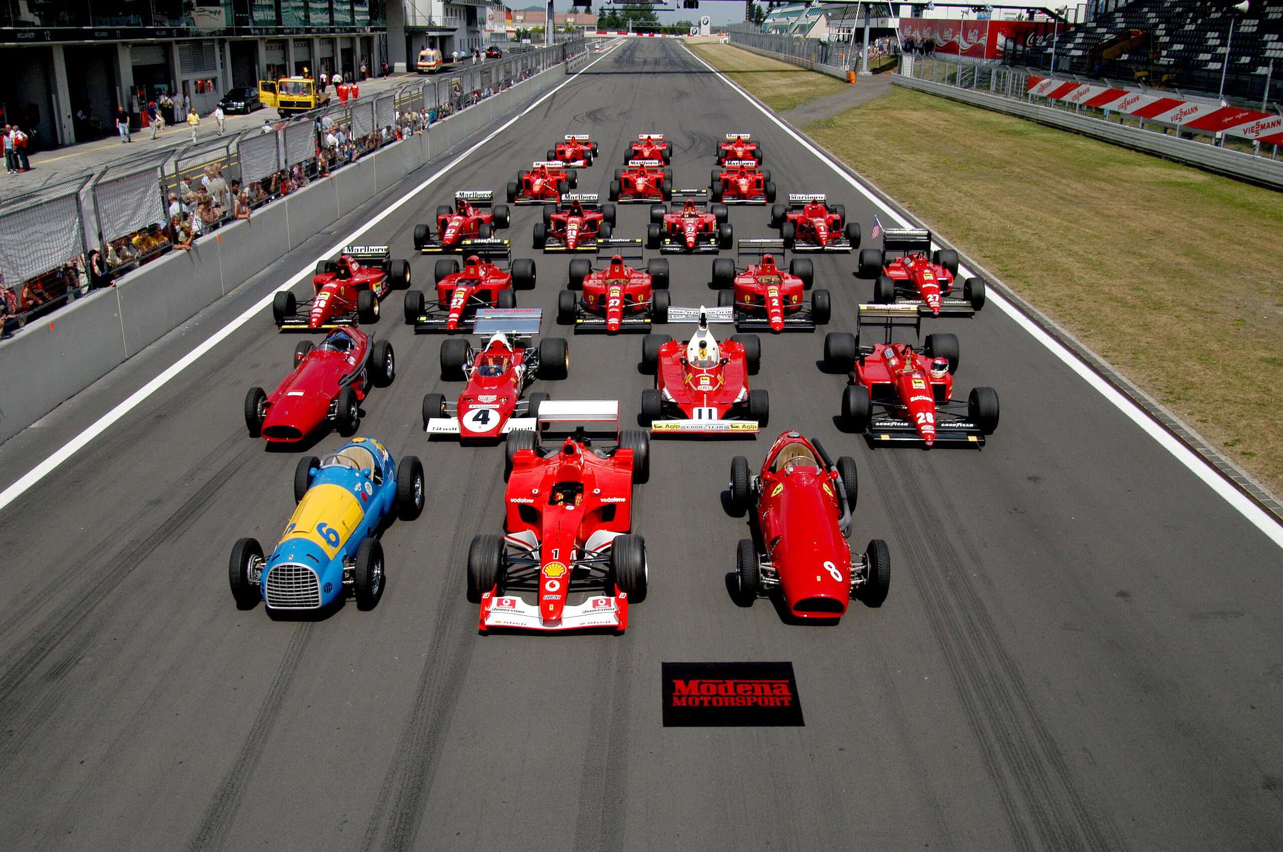 Ferrari Formula 1 lineup at the Nürburgring, via Wikipedia