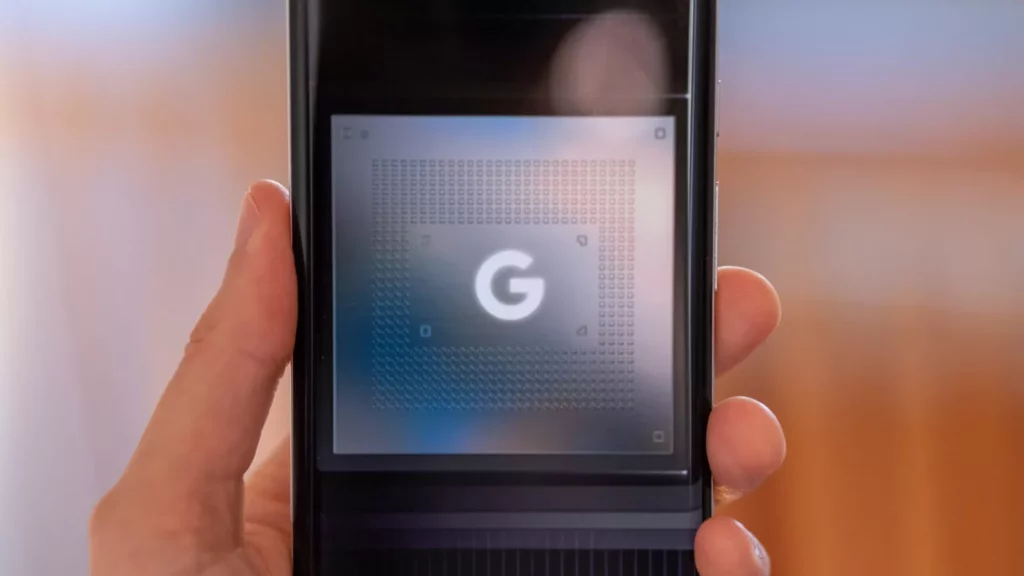 Google Tensor chip logo phone in hand 1536w 864h.jpg Google's Customized Tensor G5 processor delayed until 2025