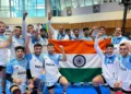 Indian Kabaddi Team clicking a team picture after winning the Asian Kabaddi Championship 2023