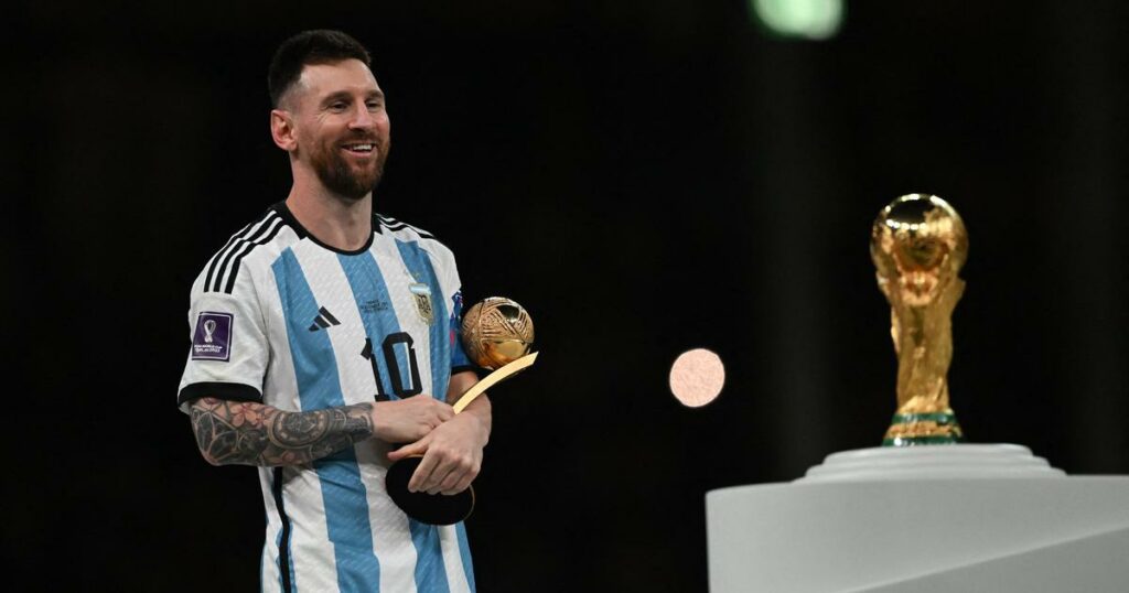 Lionel Messi with FIFA Golden Ball Lionel Messi's World Cup 2022 Argentina shirt to be auctioned for $10 million