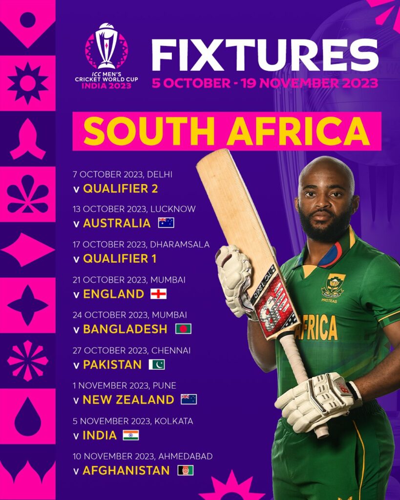 ODI World Cup 2023 South Africas Fixtures via ICC Cricket World Cup Official Twitter Shah Rukh Khan and Cricketing Legends Star in Epic ICC World Cup 2023 Promo Trailer