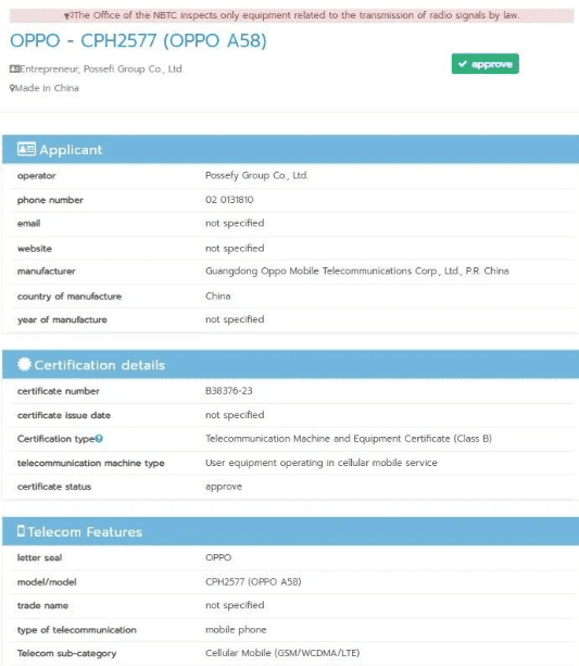 image 356 OPPO A58 4G Smartphone Receives Certifications, Hinting at Impending Launch