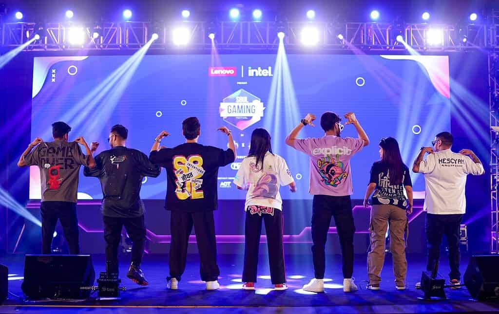 S8UL Creators team wearing brand New Merchandise from S8UL Gaming on the Day 2 of Gaming Festival S8UL Gaming Fest: A Spectacular Celebration of Esports and Gaming in India