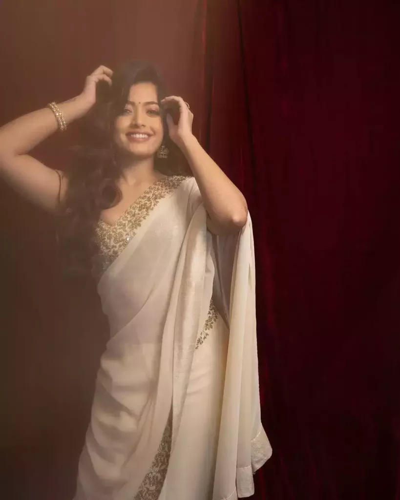 103777498 Rashmika Mandanna Ganesh Chaturthi Looks Absolutely Stunning in a Golden Saree, Check Out the Latest Pictures!