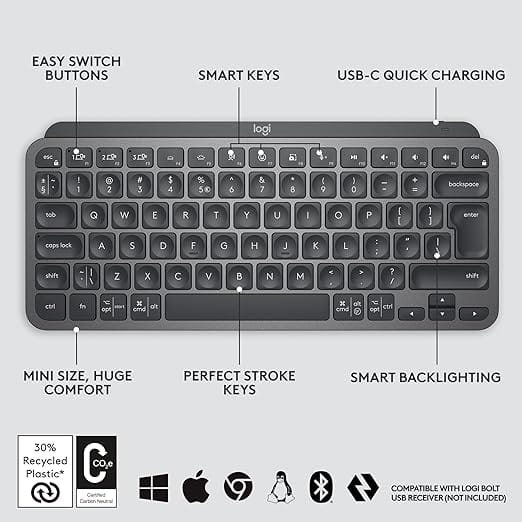 81JAO k3qGL. SX522 Logitech MX Keys Mini - A Compact and Versatile Wireless Keyboard with Illuminated Keys