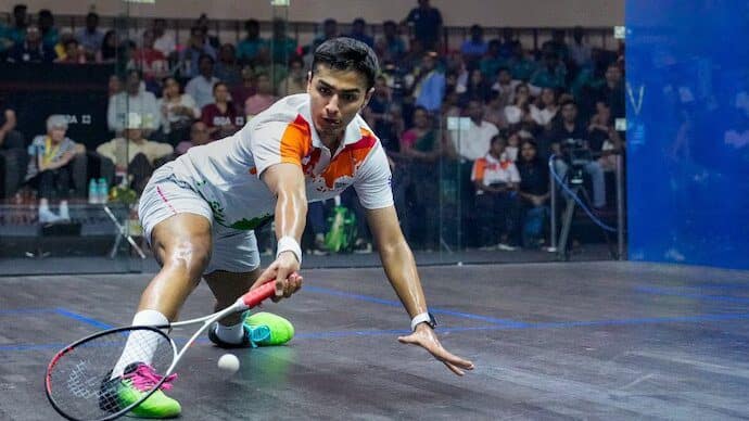 Abhay Singh in Action Image via India Today Asian Games 2023: Indian Men's Squash Team Triumphs Over Pakistan to Claim Gold