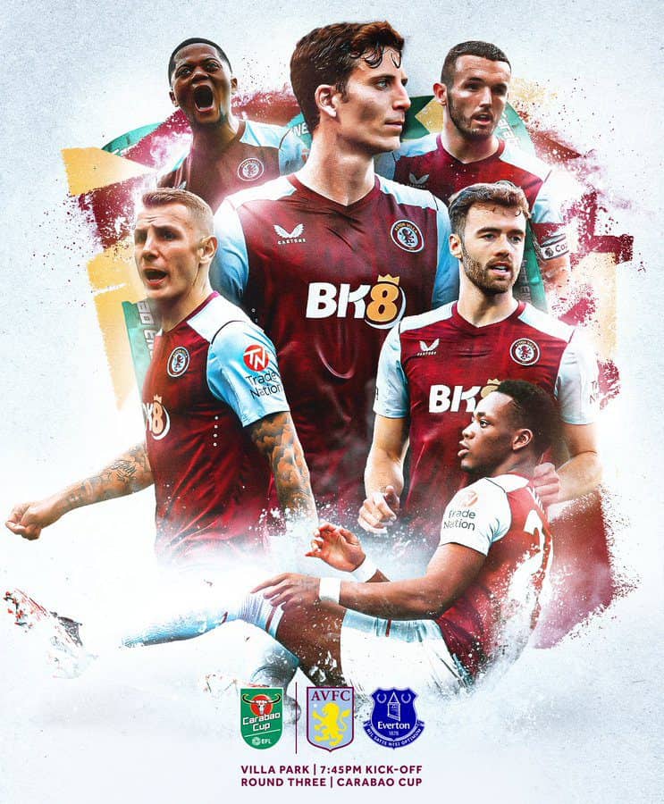 Aston Villa face Everton today in the Carabao Cup Image via Twitter Aston Villa Scraps New Club Crest After Just One Season