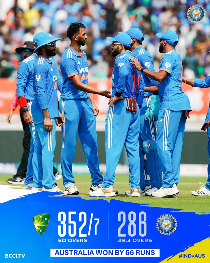 F7C5WI8agAARLO7 India vs Australia 3rd ODI: AUS Won by 66 Runs