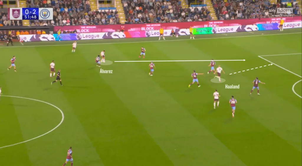 Julian Alvarezs Through Ball to Haland against Fulham Image via Opta Analyst Julian Alvarez: The Versatile Midfielder Filling the Void in Manchester City's Midfield During De Bruyne's Absence