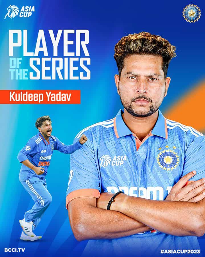 Kuldeep Yadav Player is the Series in Asia Cup 2023 Image via Twitter Asia Cup 2023: Celebrating Excellence - Full List of Award Winners and Best XI