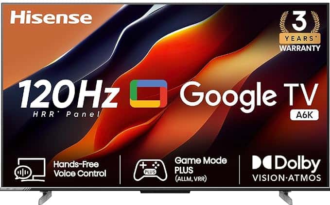 Hisense 108 cm 43 inches Bezelless Series 4K Ultra HD Smart LED Google TV Top 10 Smart TV deals that you can look for in the Amazon Great Indian Festival