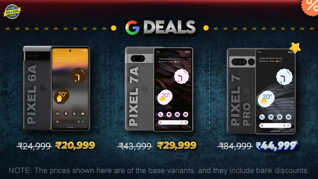 Big Billion Days pricing for Google Pixel 6a, Pixel 7a, and Pixel 7 Pro 