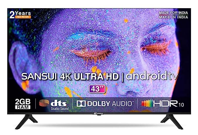 SANSUI 109 cm 43 inches 4K Ultra HD Certified Android LED TV Top 10 Smart TV deals that you can look for in the Amazon Great Indian Festival