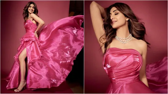 shilpa 1696688046885 1696688056365 1 Shilpa Shetty radiates glamour as a modern-day princess Pink Dress! It costs ₹1.41 lakh