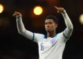 FILE PHOTO: Soccer Football - International Friendly - Scotland v England - Glasgow, Scotland, Britain - September 12, 2023 England's Jude Bellingham celebrates after the match REUTERS/Carl Recine/File Photo