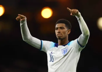 FILE PHOTO: Soccer Football - International Friendly - Scotland v England - Glasgow, Scotland, Britain - September 12, 2023 England's Jude Bellingham celebrates after the match REUTERS/Carl Recine/File Photo