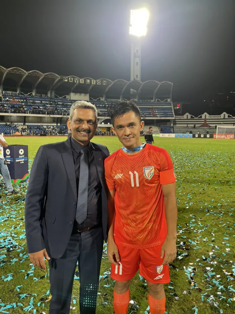 Dr. Shaji Prabhakaran with Sunil Chhetri Image via Twitter Shaji Prabhakaran, AIFF's Secretary General, Sacked as Crisis Hits the Top Ranks