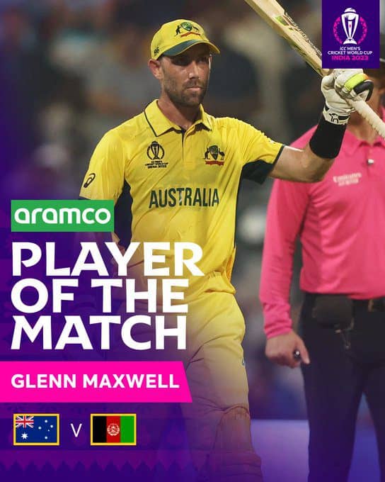 F WLcEXXcAAucEw ICC World Cup 2023 - Australia vs Afghanistan: Glenn Maxwell's Record-Breaking 201* Seals Semis Berth for Australia in World Cup