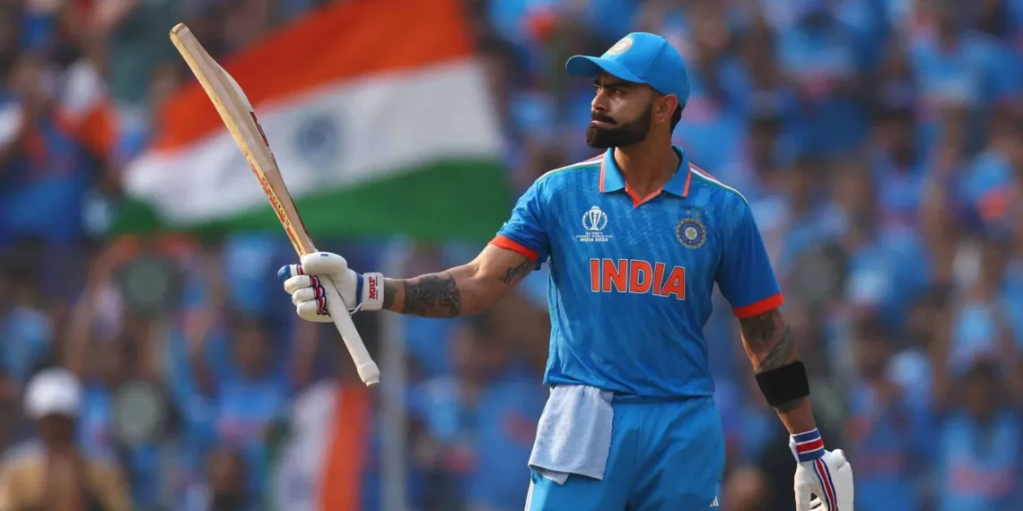 Cricket - ICC Cricket World Cup 2023 - Final - India v Australia - Narendra Modi Stadium, Ahmedabad, India - November 19, 2023 India's Virat Kohli celebrates after reaching his half century REUTERS/Andrew Boyers