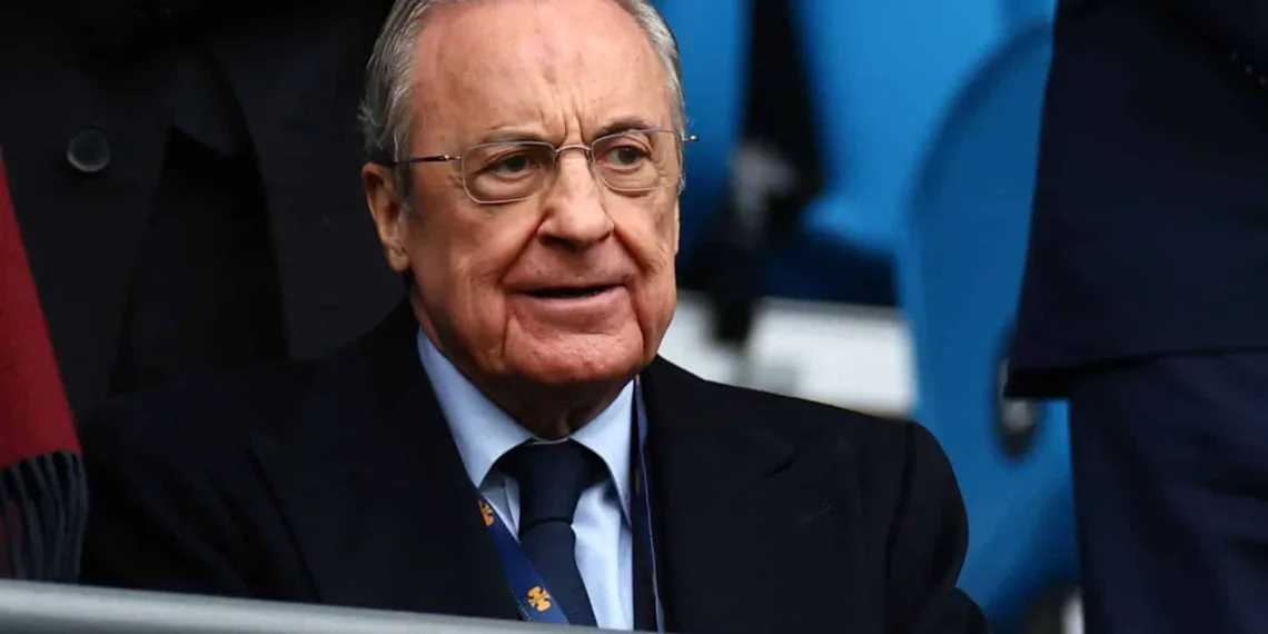 MANCHESTER, ENGLAND - MAY 17:   Real Madrid President Florentino Perez looks on prior to the UEFA Champions League semi-final second leg match between Manchester City FC and Real Madrid at Etihad Stadium on May 17, 2023 in Manchester, United Kingdom. (Photo by Chris Brunskill/Fantasista/Getty Images)