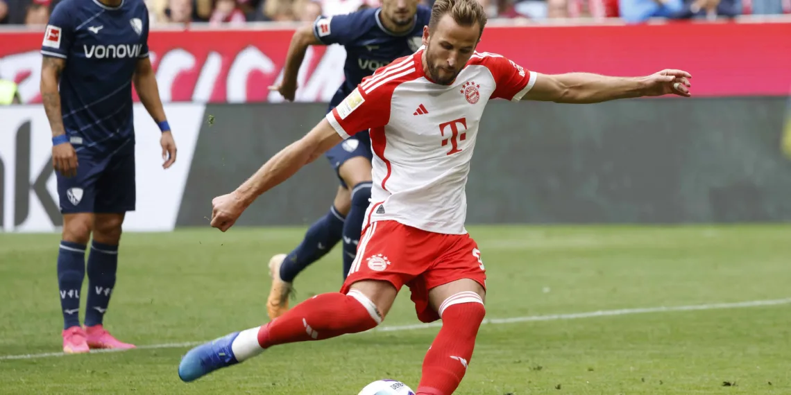 Soccer Football - Bundesliga - Bayern Munich v VfL Bochum - Allianz Arena, Munich, Germany - September 23, 2023 Bayern Munich's Harry Kane scores their fifth goal from the penalty spot REUTERS/Michaela Rehle