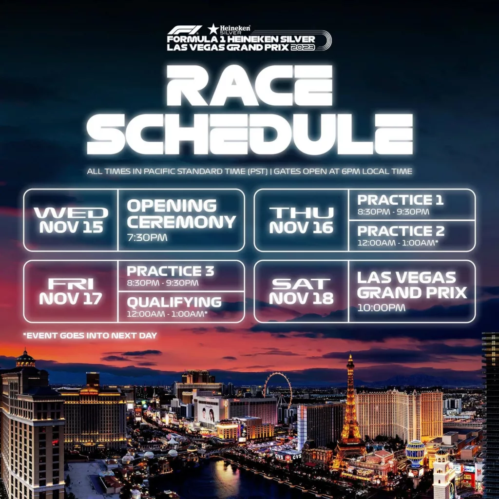 Las Vegas GP 2023 Race Schedule Image via Sportkeeda Las Vegas GP 2023: A Revolution in Formula 1 Entertainment