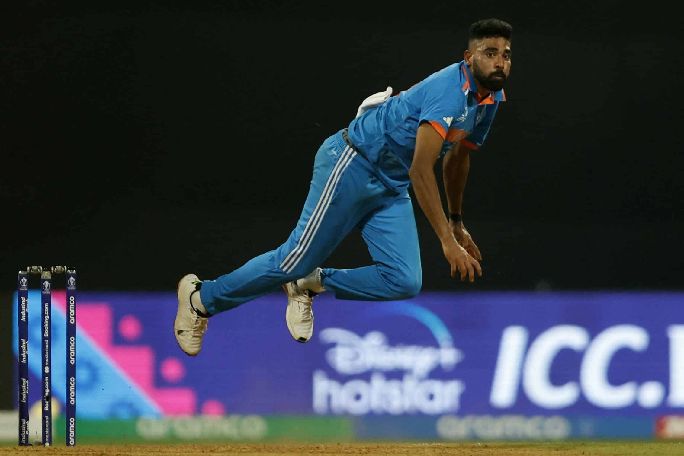 Cricket - ICC Cricket World Cup 2023 - India v Sri Lanka - Wankhede Stadium, Mumbai, India - November 2, 2023 India's Mohammed Siraj in action REUTERS/Francis Mascarenhas