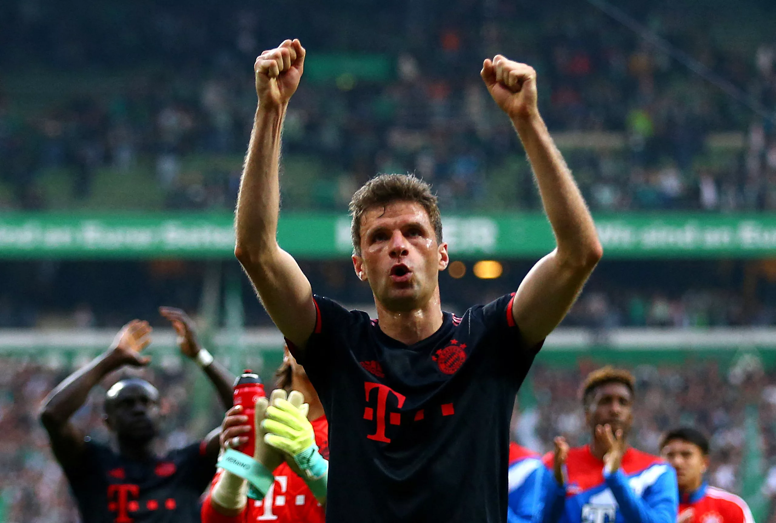 FILE PHOTO: Soccer Football - Bundesliga - Werder Bremen v Bayern Munich - Weser-Stadion, Bremen, Germany - May 6, 2023 Bayern Munich's Thomas Mueller celebrates after the match REUTERS/Thilo Schmuelgen./File Photo