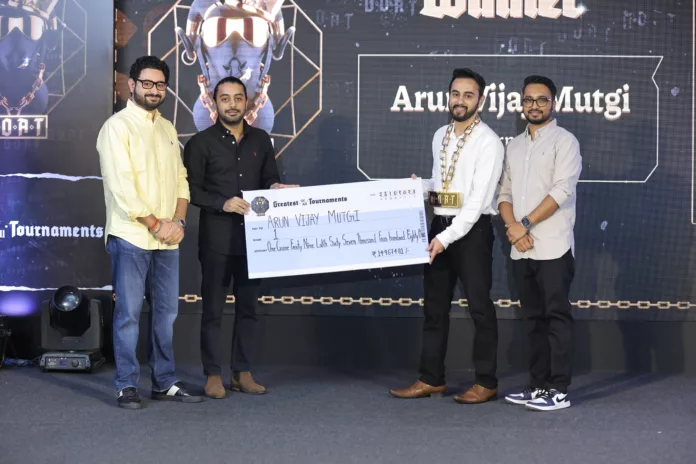 Varun Ganjoo, CMO, Navkiran Singh, CEO, and Arun Vijay Mutgi, GOAT Winner, Sreekanth KN PokerBaazi Crowns Champions of the Second 'Greatest of All Tournaments' with INR 10 Crore Prize Pool