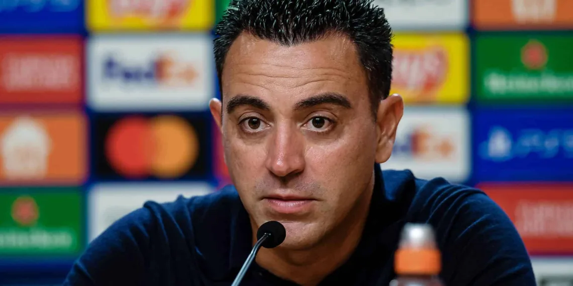 PORTO, PORTUGAL - OCTOBER 4: Barcelona Head Coach Xavi Hernández talks during the press conference after the UEFA Champions League Group Stage Group H match between FC Porto and FC Barcelona at Estadio do Dragao on October 4, 2023 in Porto, Portugal. (Photo by Daniel Castro/Eurasia Sport Images/Getty Images)