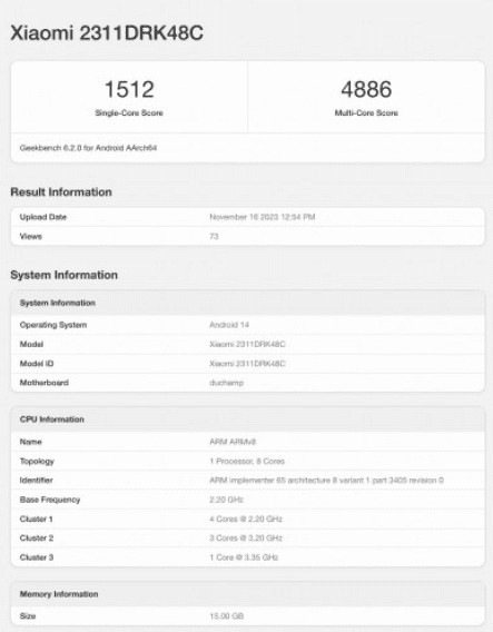 image 522 Geekbench Leak: Redmi K70 Series Revealed with MediaTek Dimensity 8300 SoC