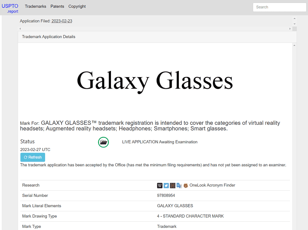 image 726 Samsung filed a trademark for Samsung Glasses (VR/AR)