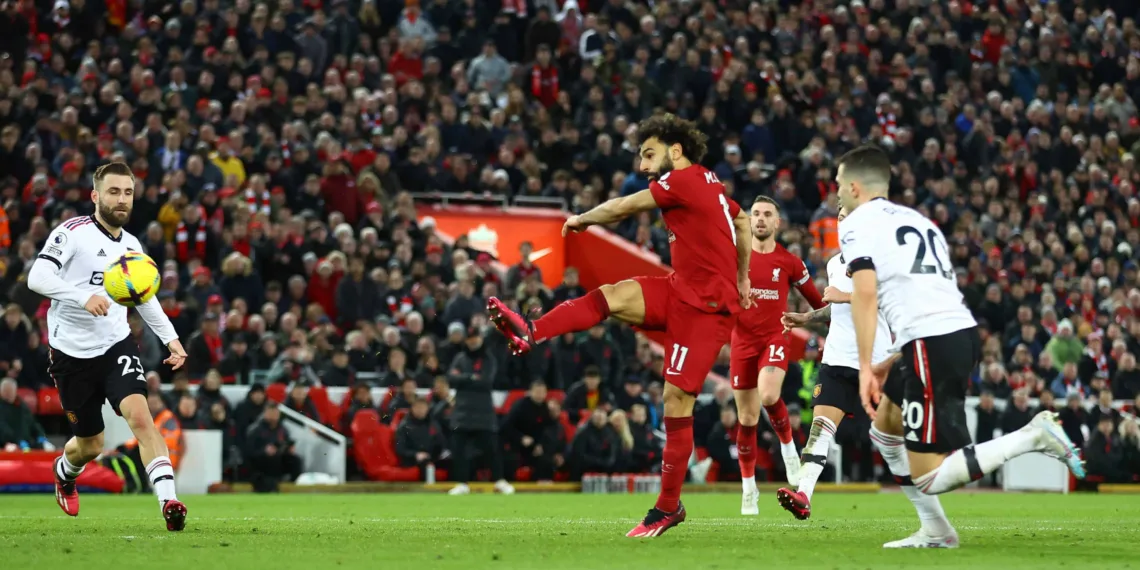Soccer Football - Premier League - Liverpool v Manchester United - Anfield, Liverpool, Britain - March 5, 2023 Liverpool's Mohamed Salah scores their fourth goal REUTERS/Carl Recine