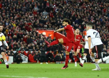 Soccer Football - Premier League - Liverpool v Manchester United - Anfield, Liverpool, Britain - March 5, 2023 Liverpool's Mohamed Salah scores their fourth goal REUTERS/Carl Recine