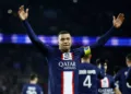 Soccer Football - Ligue 1 - Paris St Germain v Nantes - Parc des Princes, Paris, France - March 4, 2023  Paris St Germain's Kylian Mbappe celebrates scoring their fourth goal and becomes Paris St Germain's all time top goalscorer REUTERS/Sarah Meyssonnier