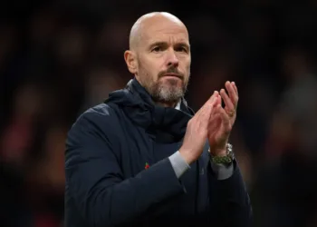 MANCHESTER, ENGLAND - NOVEMBER 11: Manchester United manager Erik ten Hag applauds the fans after the Premier League match between Manchester United and Luton Town at Old Trafford on November 11, 2023 in Manchester, England. (Photo by Visionhaus/Getty Images)