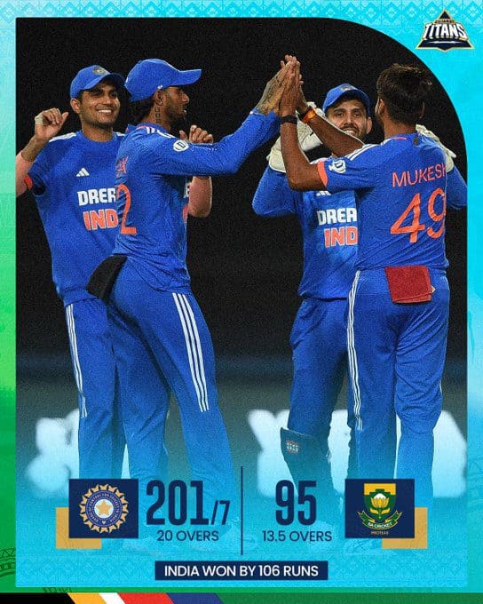 India vs South Africa 3rd T20I: IND Won by 106 Runs, India's Spinners Take Center Stage