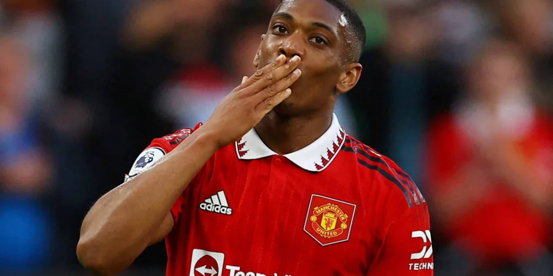 FILE PHOTO: Soccer Football - Premier League - Manchester United v Chelsea - Old Trafford, Manchester, Britain - May 25, 2023 Manchester United's Anthony Martial celebrates scoring their second goal REUTERS/Molly Darlington./File Photo