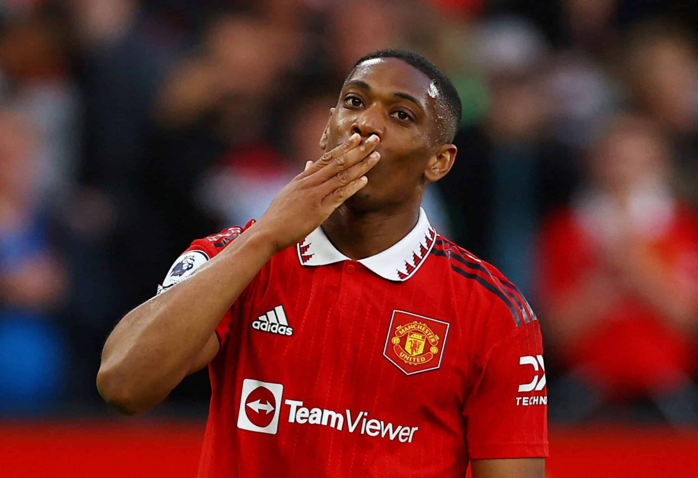 FILE PHOTO: Soccer Football - Premier League - Manchester United v Chelsea - Old Trafford, Manchester, Britain - May 25, 2023 Manchester United's Anthony Martial celebrates scoring their second goal REUTERS/Molly Darlington./File Photo