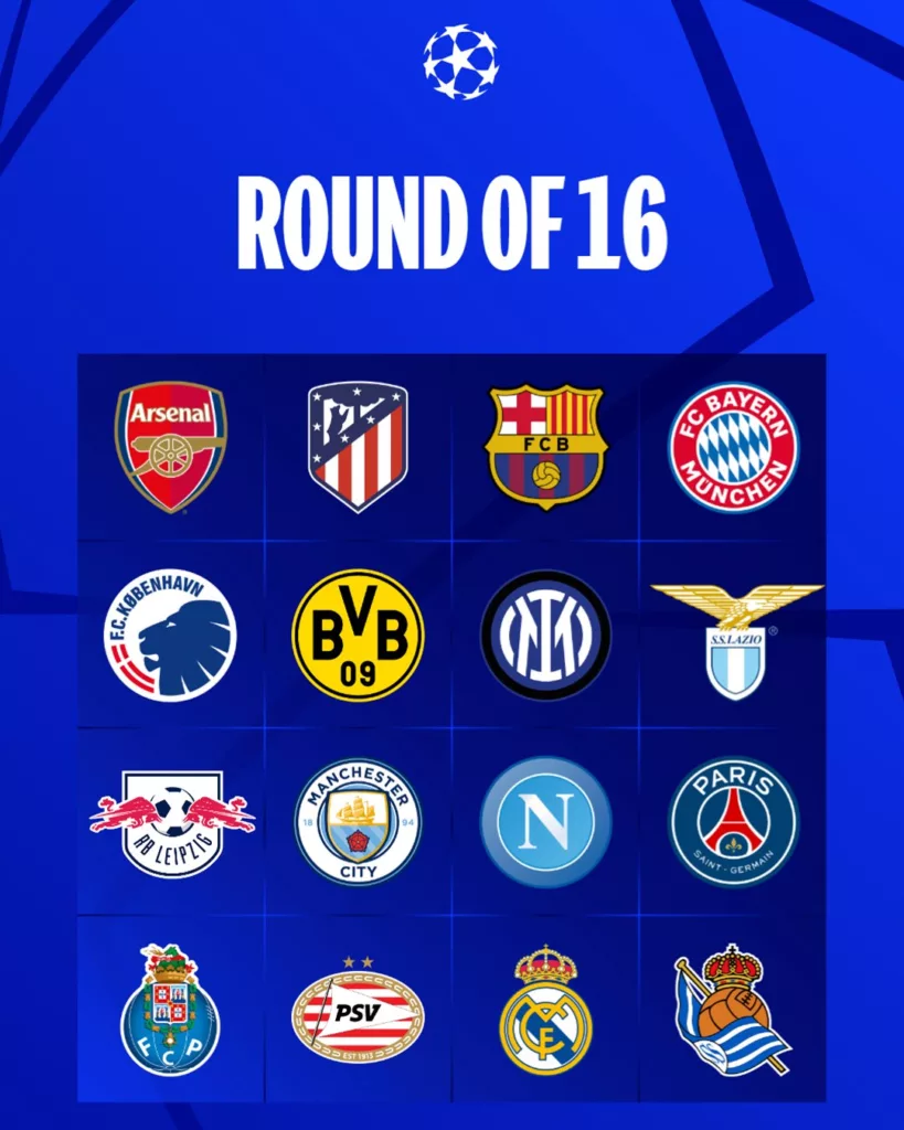 UEFA Champions League Round of 16 Teams Image Credits Twitter UEFA Champions League 2023-24 Round of 16: Teams Qualified