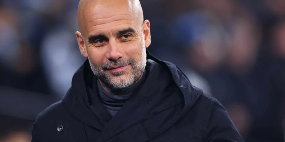 MANCHESTER, ENGLAND - NOVEMBER 28: Pep Guardiola the head coach / manager of Manchester City during the UEFA Champions League match between Manchester City and RB Leipzig at Etihad Stadium on November 28, 2023 in Manchester, England. (Photo by Robbie Jay Barratt - AMA/Getty Images)