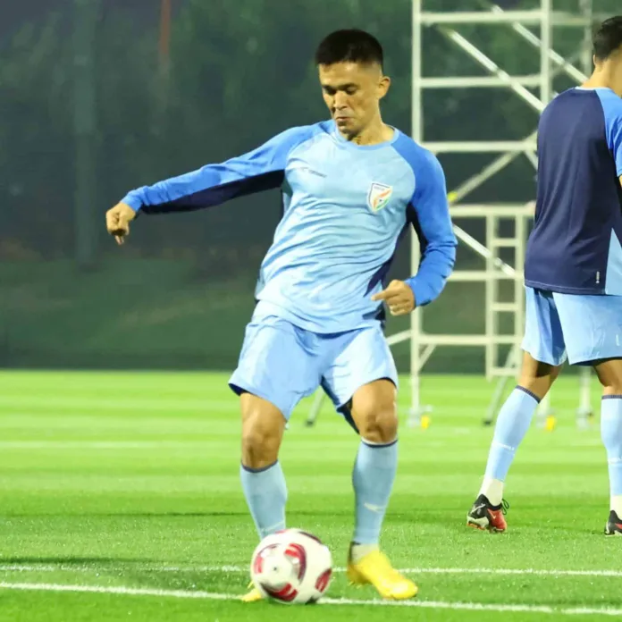 Captain-Sunil-Chhetri-in-Training-for-AFC-Asian-Cup-2023-Image-Credits-Twitter Captain Sunil Chhetri in Training for AFC Asian Cup 2023, Image Credits - Twitter