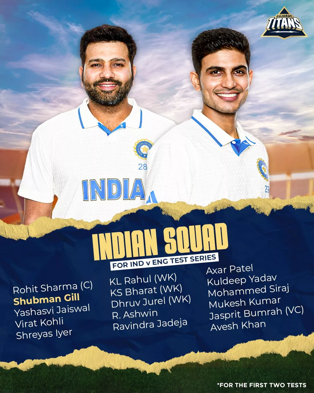 India vs England Test series: Team India's Squad