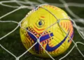 FILE PHOTO: Soccer Football - Premier League - Fulham v Leicester City - Craven Cottage, London, Britain - February 3, 2021 General view of an official match ball inside a goal net before the match Pool via REUTERS/Glyn Kirk