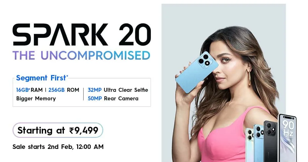 New TECNO SPARK 20 with Segment-Biggest 256GB ROM will go on Sale on February 2nd