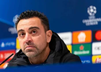 ANTWERPEN, BELGIUM - DECEMBER 13: Coach Xavi Hernandez of FC Barcelona during the press conference following the UEFA Champions League Group H match between Royal Antwerp FC and FC Barcelona at the Stadion Bosuil on December 13, 2023 in Antwerpen, Belgium. (Photo by Joris Verwijst/BSR Agency/Getty Images)