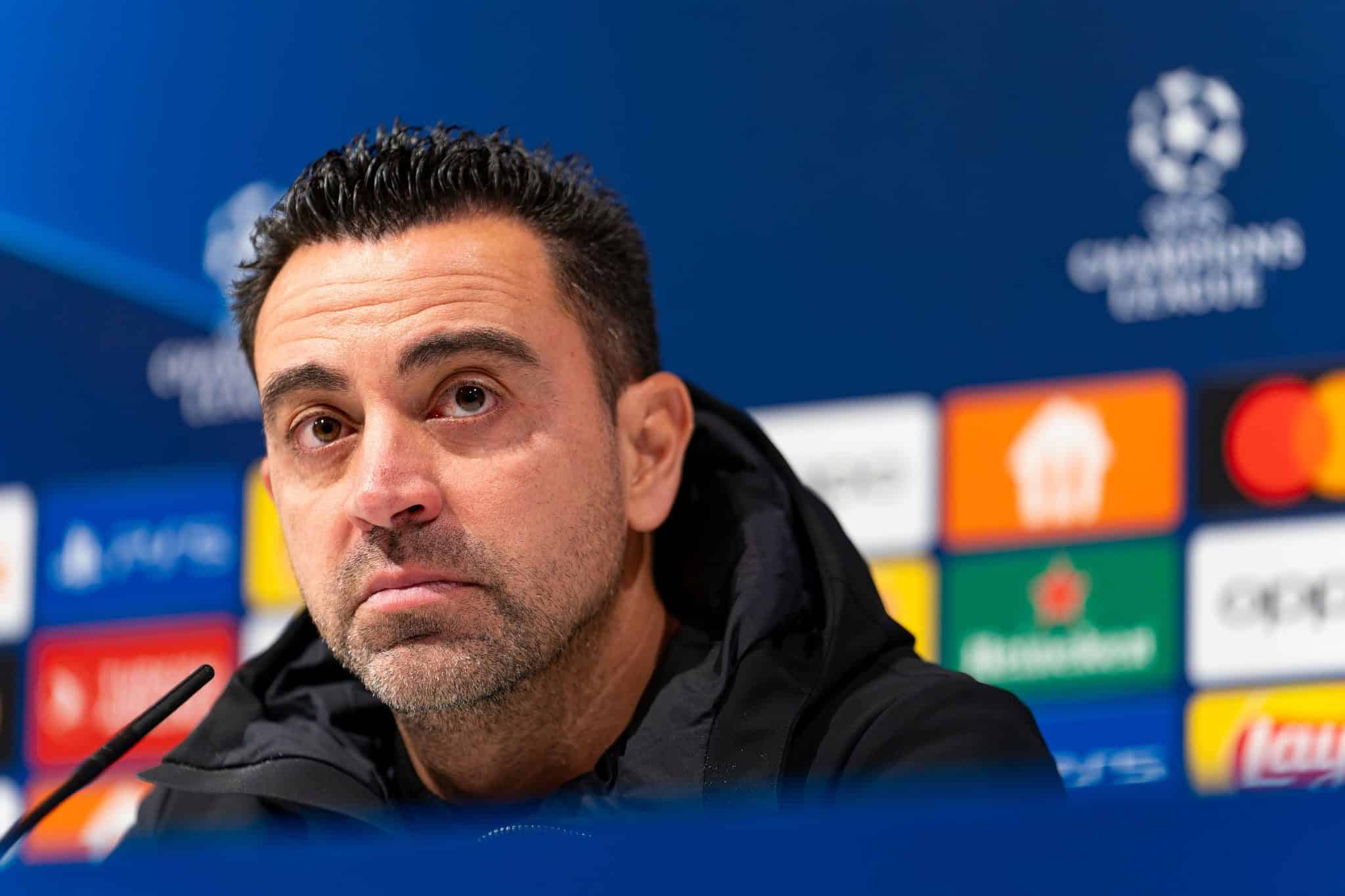 ANTWERPEN, BELGIUM - DECEMBER 13: Coach Xavi Hernandez of FC Barcelona during the press conference following the UEFA Champions League Group H match between Royal Antwerp FC and FC Barcelona at the Stadion Bosuil on December 13, 2023 in Antwerpen, Belgium. (Photo by Joris Verwijst/BSR Agency/Getty Images)