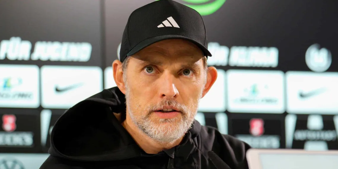 WOLFSBURG, GERMANY - DECEMBER 20: Thomas Tuchel, Head Coach of Bayern Munich, speaks to the media following the team's victory during the Bundesliga match between VfL Wolfsburg and FC Bayern München at Volkswagen Arena on December 20, 2023 in Wolfsburg, Germany. (Photo by S. Mellar/FC Bayern via Getty Images)