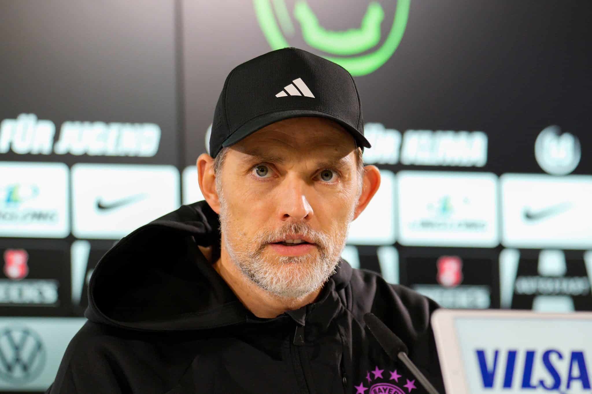 WOLFSBURG, GERMANY - DECEMBER 20: Thomas Tuchel, Head Coach of Bayern Munich, speaks to the media following the team's victory during the Bundesliga match between VfL Wolfsburg and FC Bayern München at Volkswagen Arena on December 20, 2023 in Wolfsburg, Germany. (Photo by S. Mellar/FC Bayern via Getty Images)